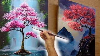 2 ideas for Relaxing Landscapes with Trees/Timelapse/ Acrylic Painting Tutorial