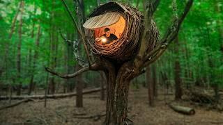 Building a Warm and Cozy NEST | Bushcraft tree house, Survival shelter, Forest cabin