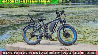 38 mph BEAST on wheels 3000W peak dual drive 52v 25ah  dual motor ebike review