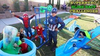 Superhero slime baff challenges | slip and slide | Deion's Playtime