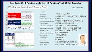 Excel Basics 13: IF Function Made Easy!  IS Functions Too!  14 Epic Examples!!