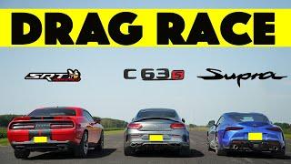 Toyota GR Supra Drag Races Mercedes C63S Coupe And Dodge Challenger SRT 392, Humiliation Follows.