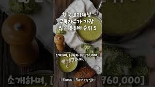 한국 요리 구독자수가 가장 많은 유튜버 순위 5 2024년01월