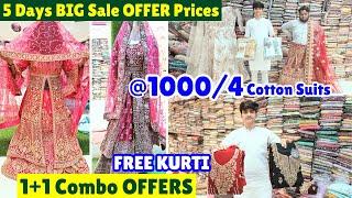 BIG Sale 1000/4 Suits FREE Kurti 1+1 Combo OFFERS  Cotton Suits Bridal Partywear Dresses Sarees