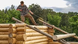 How I'm Lifting Heavy Logs on Log Cabin | Building Walls | Off Grid Cooking | EP13