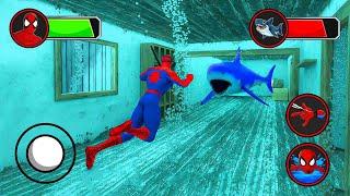 Playing as SpiderMan Family in Granny Old House Vs Great White Shark