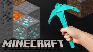 [MINECRAFT]  How to make a paper Diamond Pickaxe  / 【Origami Without glue and scissors】