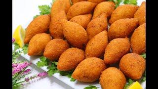 Crispy fried kibbeh with all the details and secrets of the recipe's success كبة مقلية بدون ماكينة