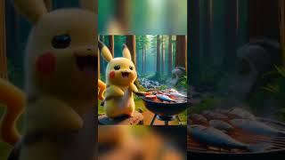 Pikachu’s grilled fish was so delicious #shorts #cute #pikachu #cooking #cartoon #ai