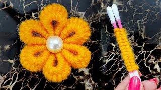 Easy Woolen Flower Making With Cotton Bud - Woolen Flower With Cotton Bud - Wool Flower