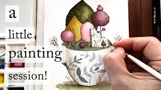 Tiny Garden in a Plant Pot - Watercolor Session! ️