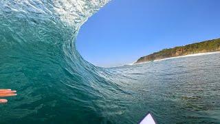 SURFING A CRAZY NEW SLAB ON A FRESH BOARD! (RAW POV)