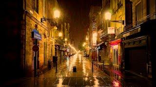 3 hours of Rain Walk tour at Night | Thunderstorm Heavy rain Bordeaux 4k | ASMR sounds for sleeping