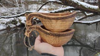 Заработать на бруске. Делаю на заказ Этно Ковшики Коняшки из кедра. Woodcarving. Making kuksa