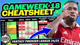 FPL GW18 CHEATSHEET | Fantasy Premier League 24/25