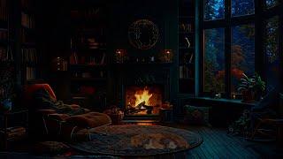 Cozy reading room space: With soft piano music, crackling fireplace and relaxing nature sounds