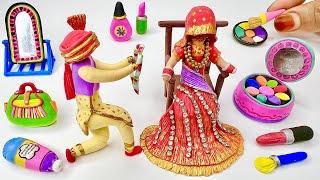 DIY How To Make Polymer Clay Doll’s Makeup set, Lehnga, Shoes, Eyeshadow, Lipstick, bag | Makeup kit