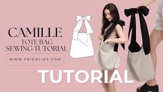 "Camille" Tote Bag with bow Sewing Tutorial- Digital Sewing Pattern- How to sew a tote bag.