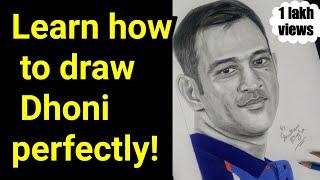 How to draw Dhoni  Step by Step sketch tutorial