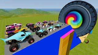 Small & Big Monster Trucks vs Spinners vs Portal Trap with BeamNG Drive