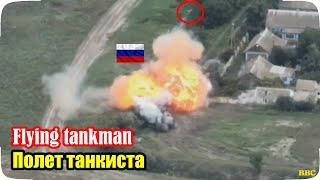 The epic flight of a Russian tankman from a tank.