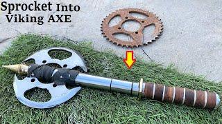 Turning Old Rusty SPROCKET into Beautiful DOUBLE VIKING AXE with Amazing Handle