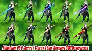 Alhaitham C0 5 Star vs 4 Star vs 3 Star Weapons DMG Comparison Spread Team - P2P vs F2P