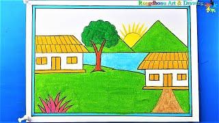 Learn the rules of drawing in a very simple way  Very Nice Village Scenery Painting