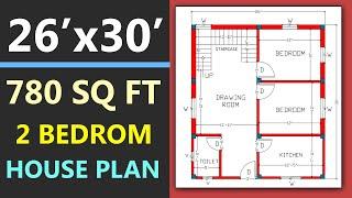 26'x30' House Plan || 780 Sq Ft 2 Bedroom Indian House Plan ||