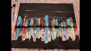 Acrylic pouring swipe technique - colorful city skyline NIGHT Version