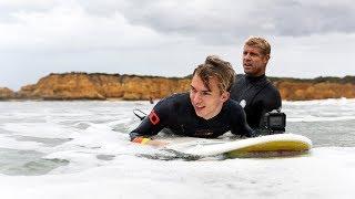 F1 Driver Pierre Gasly Learns to Surf with Mick Fanning