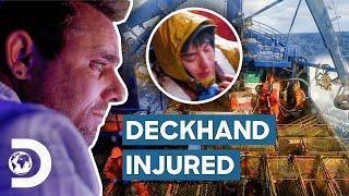 Captain Jake's Deckhand Suffers A Serious Injury After A Rope Hits His Face | Deadliest Catch