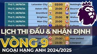 Lịch thi đấu Ngoại hạng Anh 2024/2025 Vòng 9 - Tâm điểm Arsenal vs Liverpool, Man City dễ thở