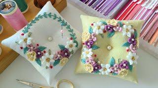 [무료도안/Free Pattern] 꽃자수 사각핀쿠션 Flower embroidery square pincushion