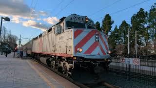 Caltrain Local 124 leads by JPBX 908 arriving at Mountain View Station