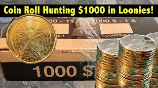 Coin Roll Hunting $1000 in Canadian $1 Loonies