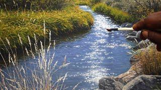 Painting a Realistic River With Oil Paint. Time Lapse