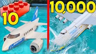 10 VS 10,000 Piece Lego Plane Crash IN POOL