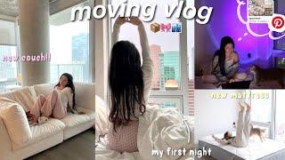 MOVING VLOG ️ my first night, new couch, updates, settling in, + my pinterest apartment inspo!!