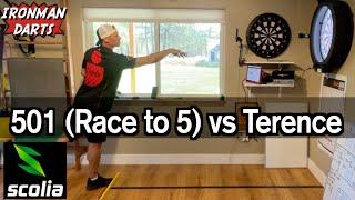 501 (Race to 5) vs Terence on Ironman Darts featuring Scolia Home System