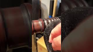 Finishing the edge of vegetable tanner leather with beeswax and a burnishing machine. #asmr #vegtan