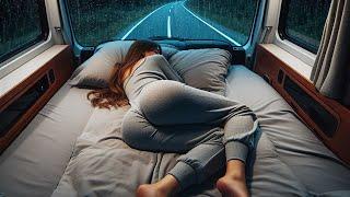 Sleeping Girl in Camping Car In Forest | Heavy Rain Sounds And Thunder Helps You Fall Asleep Fast