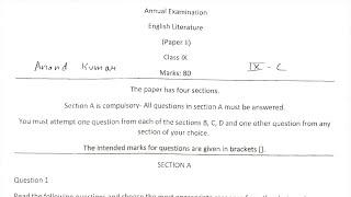 ICSE ENGLISH LITERATURE | CLASS 9 | ANNUAL EXAMINATION | QUESTION PAPER | 2022-2023 | FINAL EXAM