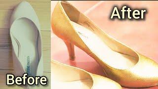 DIY SHOE MAKEOVER IDEA - How To Spray Paint Your Old and Boring Shoes into ELEGANT GOLDEN SHOES