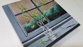 Glass Vase  and Rainy Window- Acrylic Painting for the Begginers || Step-by-Step tutorial