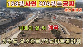 전속) 아신역세권의 마트,학교 도보이용가능한 내토지앞,뒤 하천이흐르는 168평사면 204평은 공짜로드리는 상수도,오수관로사용