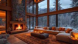 Cozy Winter Ambience ️ Smooth Jazz Music with Warm Fireplace Burning, Snowfall Sounds for Relaxing