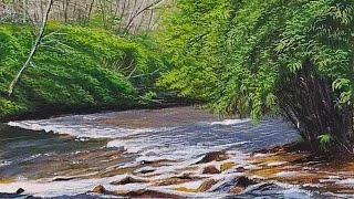 Realistic Painting Tutorials, Beautiful River Scenery Time Lapse |how to paint| Eps65