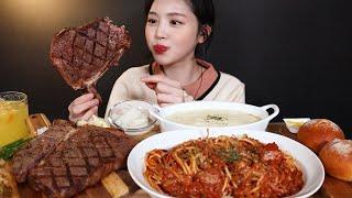 SUB)T-bone Steak Tomato Ragù Pasta Gnocchi Mukbang ASMR Korean Eating Sound