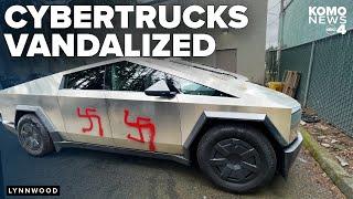 Cybertrucks vandalized with swastikas and anti-Musk messages at Lynnwood Tesla dealership